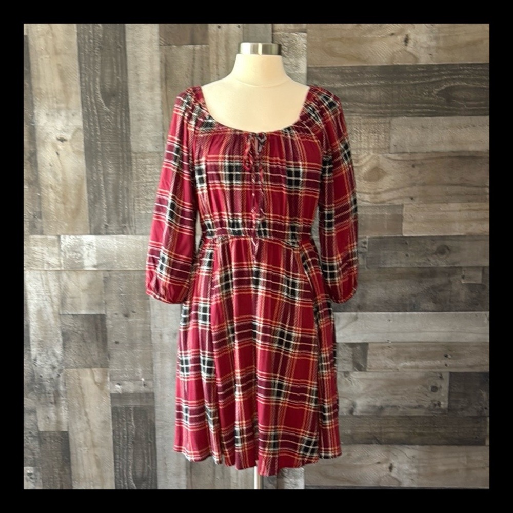 Torrid Red Plaid Long Sleeve Dress
